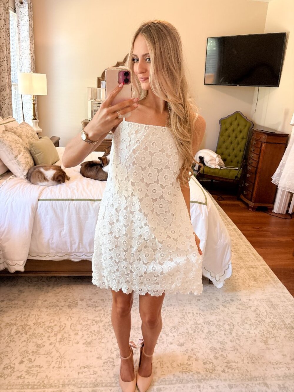 Petal & Pup Trimmy White Floral Lace Mini Dress | US 4